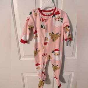 NWT Carters footed, fleece, zip up holiday pj’s size 18 months
